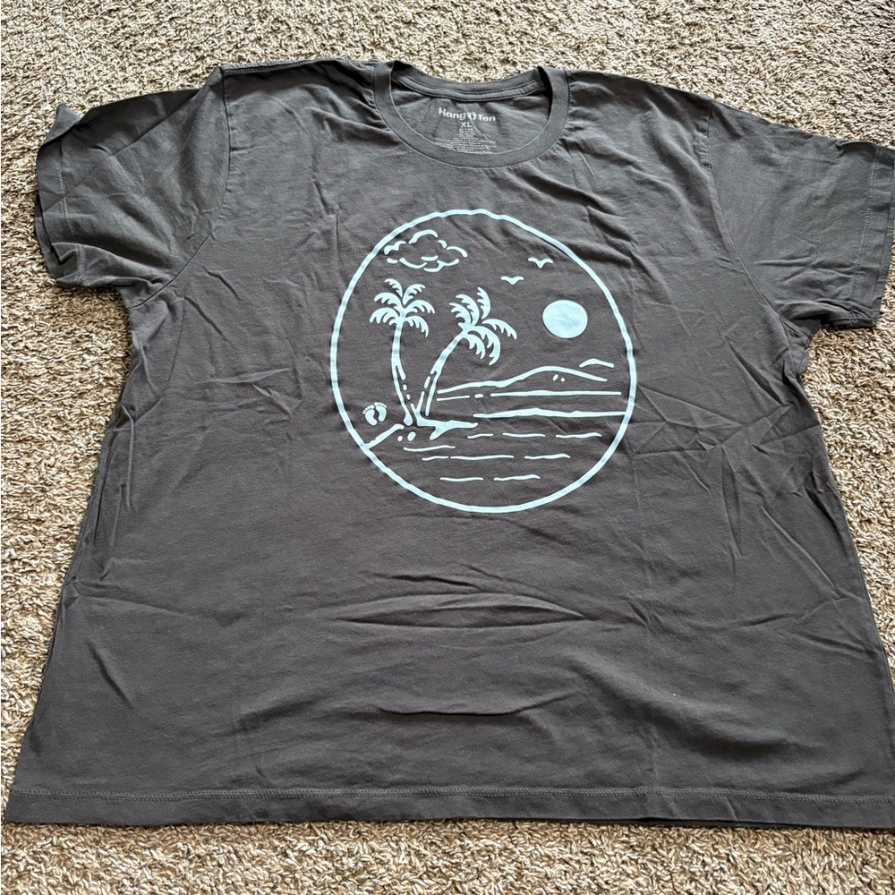 Hang Ten Charcoal Tee with Tropical Graphic